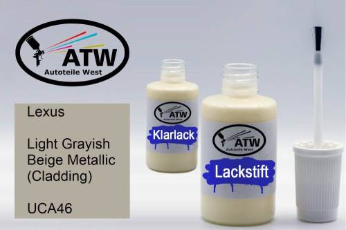 Lexus, Light Grayish Beige Metallic (Cladding), UCA46: 20ml Lackstift + 20ml Klarlack - Set, von ATW Autoteile West.